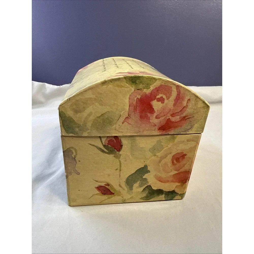 Vintage 1994 Harbert Industries Decoupage Planter Box Cachepot, Floral Script